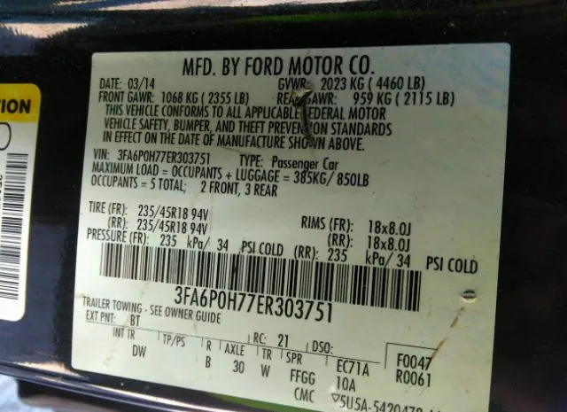 Photo 8 VIN: 3FA6P0H77ER303751 - FORD FUSION 