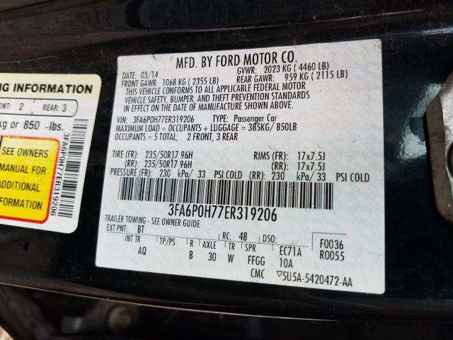 Photo 9 VIN: 3FA6P0H77ER319206 - FORD FUSION SE 