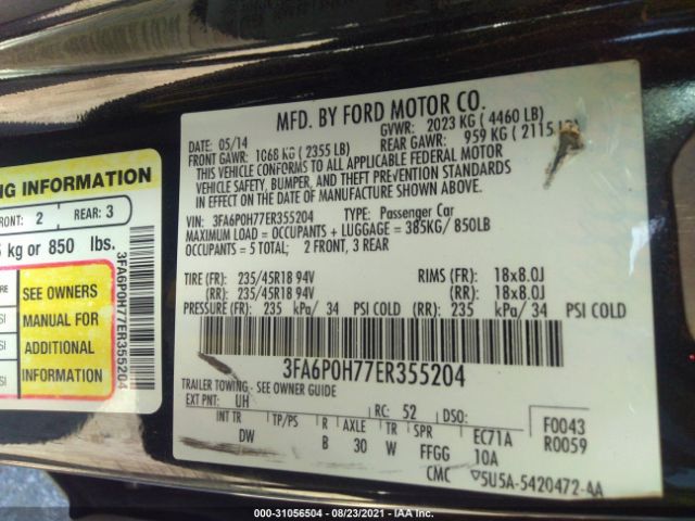 Photo 8 VIN: 3FA6P0H77ER355204 - FORD FUSION 