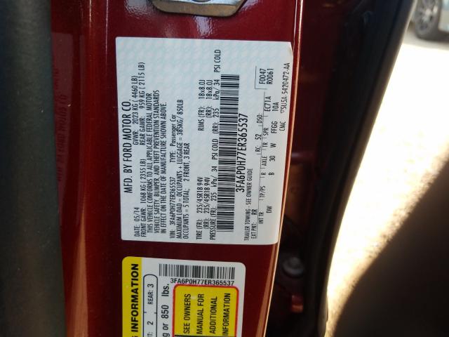 Photo 9 VIN: 3FA6P0H77ER365537 - FORD FUSION SE 