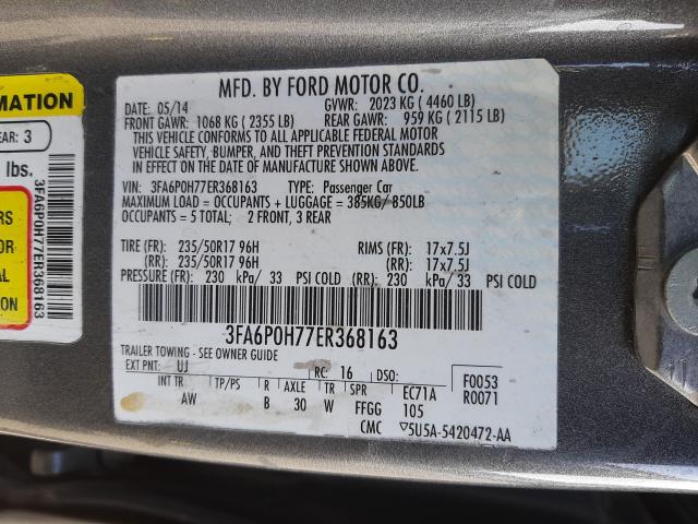 Photo 9 VIN: 3FA6P0H77ER368163 - FORD FUSION SE 