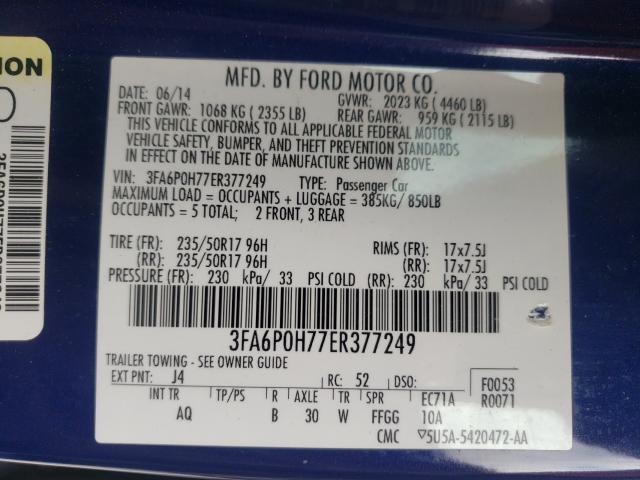 Photo 9 VIN: 3FA6P0H77ER377249 - FORD FUSION SE 