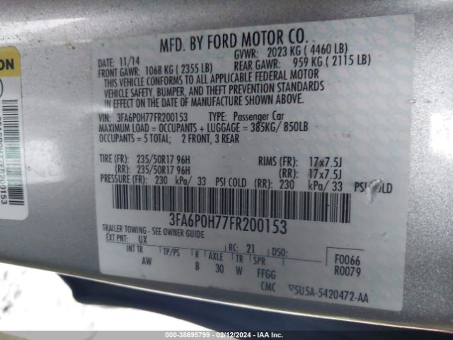 Photo 8 VIN: 3FA6P0H77FR200153 - FORD FUSION 