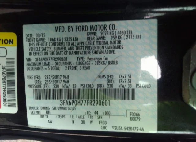 Photo 8 VIN: 3FA6P0H77FR290601 - FORD FUSION 