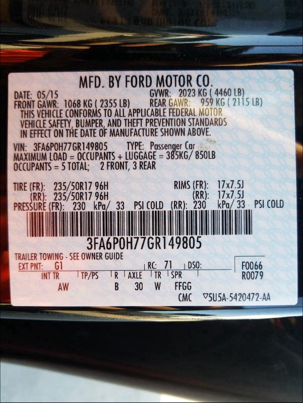 Photo 9 VIN: 3FA6P0H77GR149805 - FORD FUSION SE 