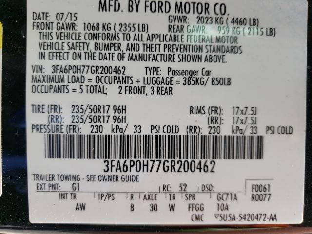 Photo 9 VIN: 3FA6P0H77GR200462 - FORD FUSION SE 