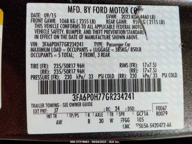 Photo 8 VIN: 3FA6P0H77GR234241 - FORD FUSION 