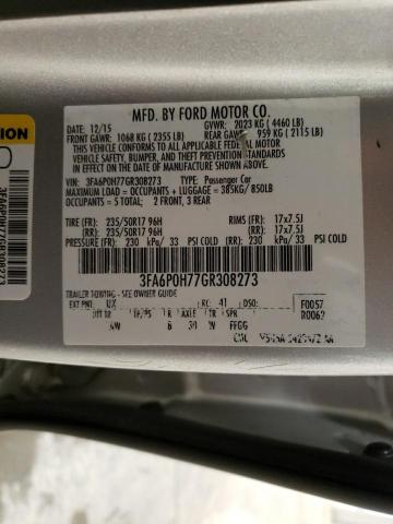 Photo 12 VIN: 3FA6P0H77GR308273 - FORD FUSION 