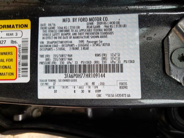 Photo 9 VIN: 3FA6P0H77HR109144 - FORD FUSION SE 