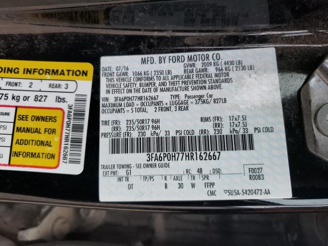 Photo 9 VIN: 3FA6P0H77HR162667 - FORD FUSION SE 