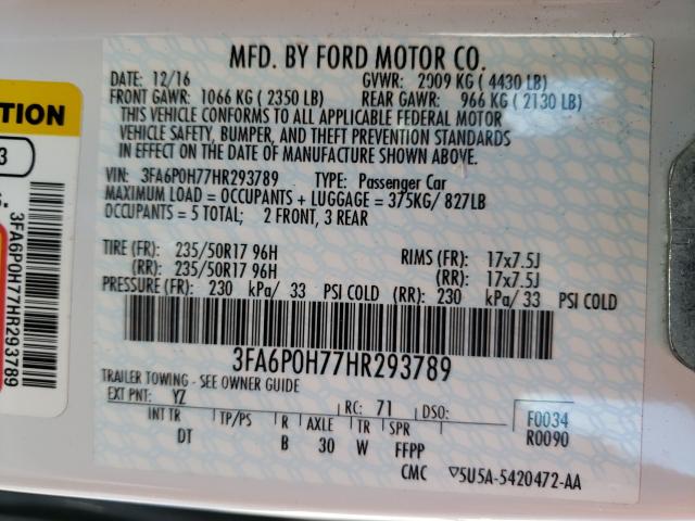 Photo 9 VIN: 3FA6P0H77HR293789 - FORD FUSION 