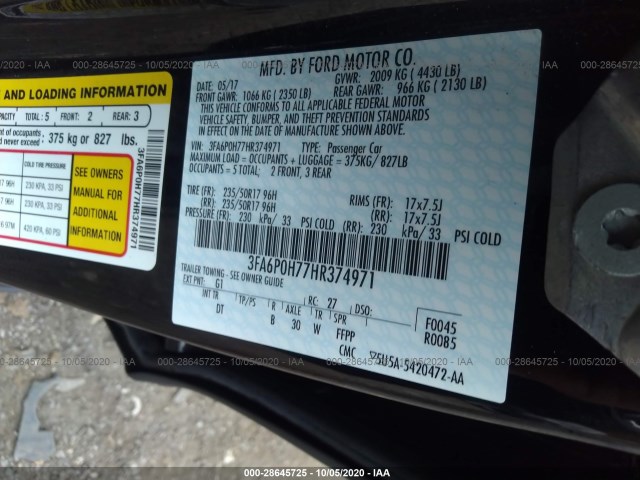 Photo 8 VIN: 3FA6P0H77HR374971 - FORD FUSION 