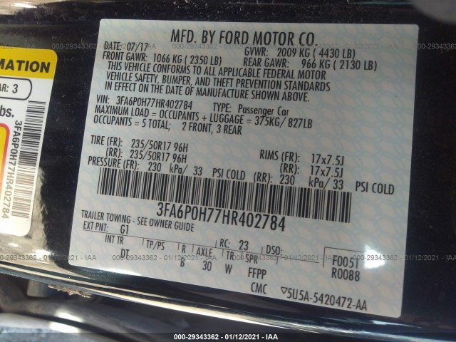 Photo 8 VIN: 3FA6P0H77HR402784 - FORD FUSION 