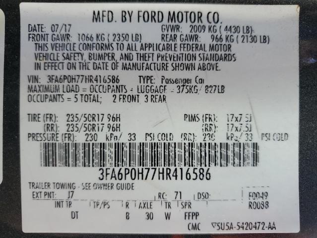 Photo 11 VIN: 3FA6P0H77HR416586 - FORD FUSION 