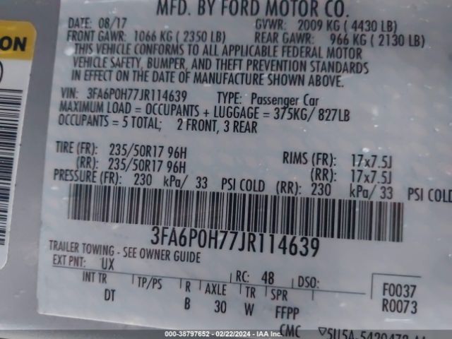 Photo 8 VIN: 3FA6P0H77JR114639 - FORD FUSION 