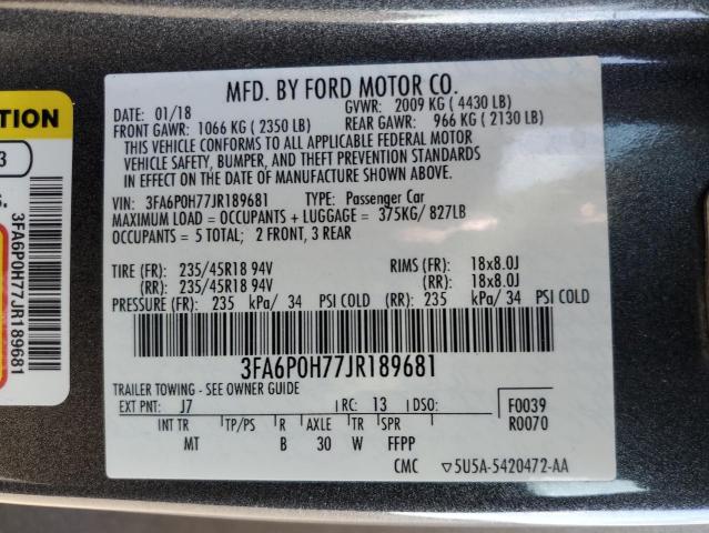 Photo 11 VIN: 3FA6P0H77JR189681 - FORD FUSION SE 