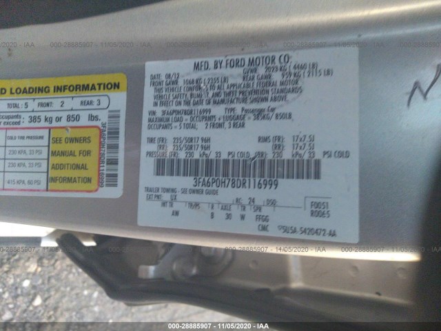 Photo 8 VIN: 3FA6P0H78DR116999 - FORD FUSION 