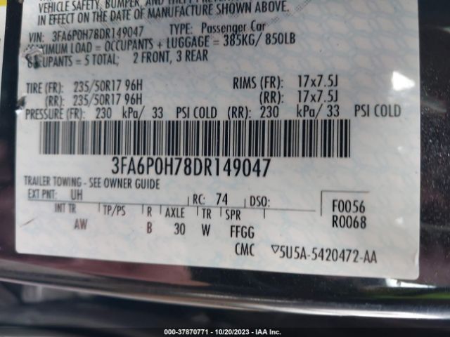 Photo 8 VIN: 3FA6P0H78DR149047 - FORD FUSION 