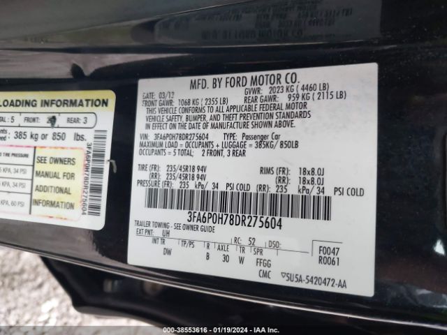 Photo 8 VIN: 3FA6P0H78DR275604 - FORD FUSION 