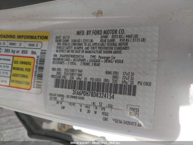 Photo 8 VIN: 3FA6P0H78DR324154 - FORD FUSION 