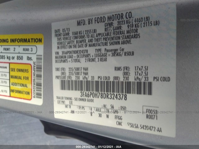 Photo 8 VIN: 3FA6P0H78DR324378 - FORD FUSION 