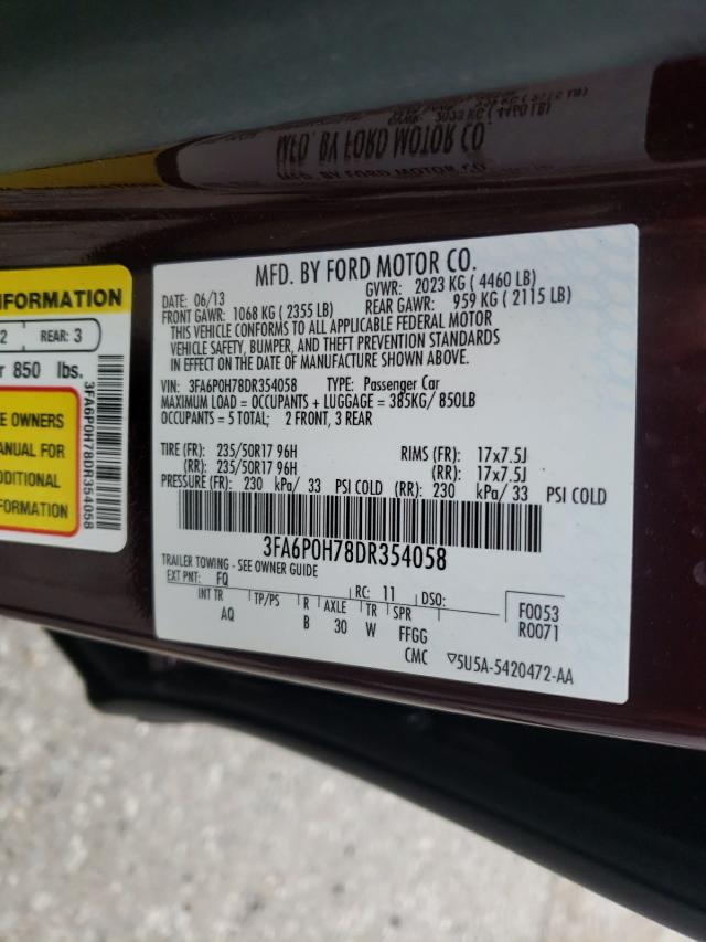 Photo 9 VIN: 3FA6P0H78DR354058 - FORD FUSION SE 