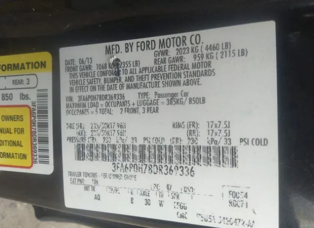 Photo 8 VIN: 3FA6P0H78DR369336 - FORD FUSION 