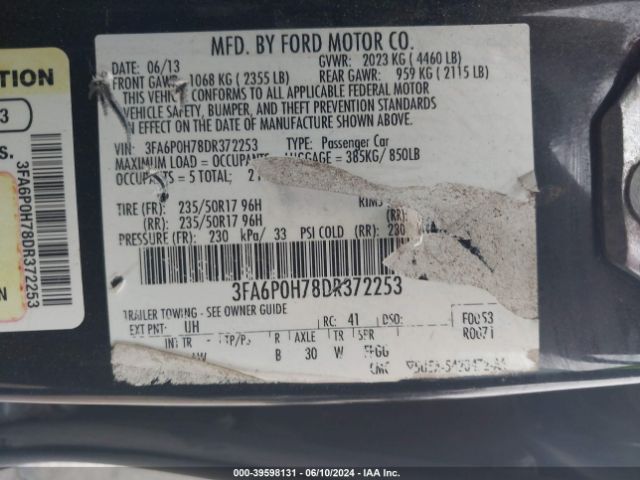 Photo 8 VIN: 3FA6P0H78DR372253 - FORD FUSION 