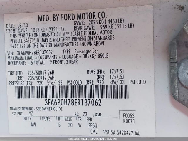 Photo 8 VIN: 3FA6P0H78ER137062 - FORD FUSION 