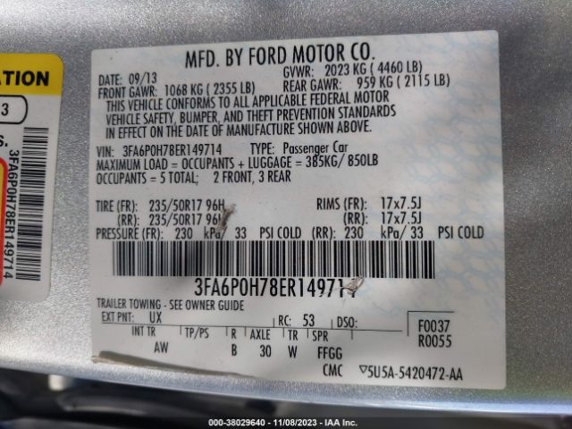 Photo 8 VIN: 3FA6P0H78ER149714 - FORD FUSION 