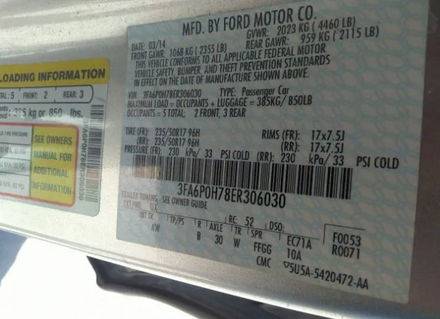 Photo 8 VIN: 3FA6P0H78ER306030 - FORD FUSION 