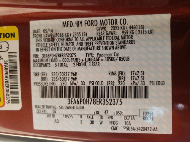 Photo 9 VIN: 3FA6P0H78ER352375 - FORD FUSION SE 