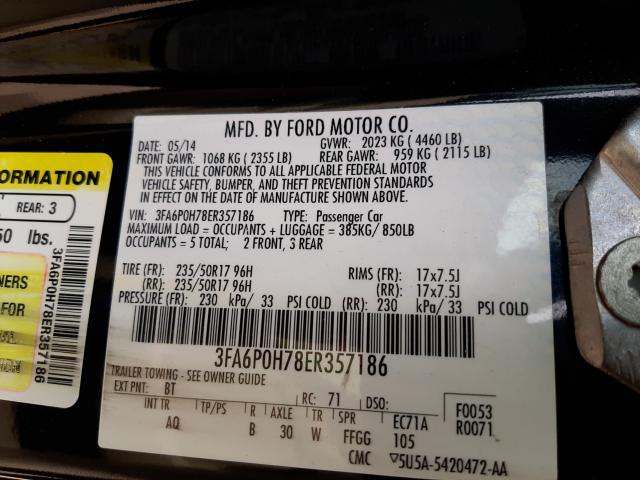 Photo 9 VIN: 3FA6P0H78ER357186 - FORD FUSION SE 