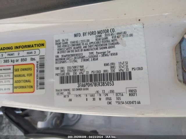 Photo 8 VIN: 3FA6P0H78ER385053 - FORD FUSION 