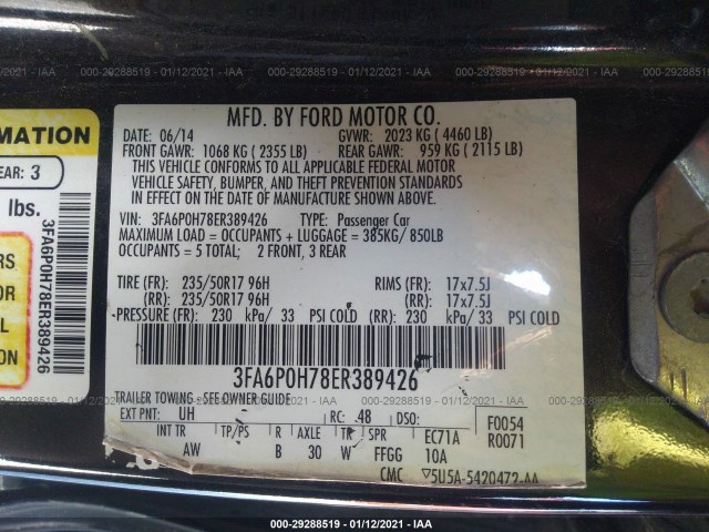 Photo 8 VIN: 3FA6P0H78ER389426 - FORD FUSION 