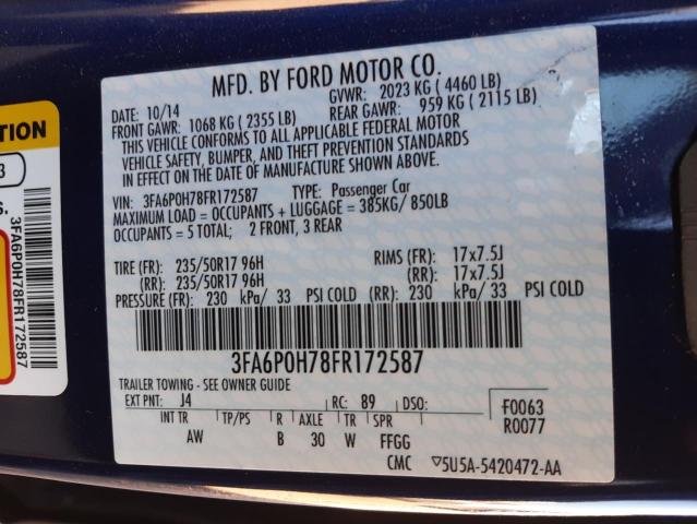 Photo 11 VIN: 3FA6P0H78FR172587 - FORD FUSION SE 