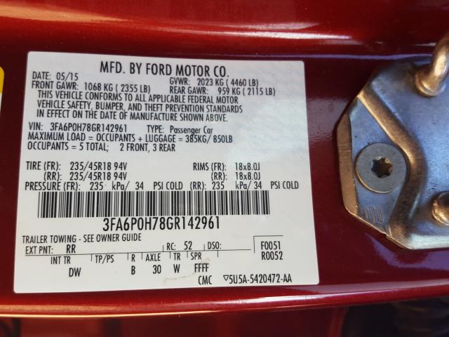 Photo 9 VIN: 3FA6P0H78GR142961 - FORD FUSION SE 