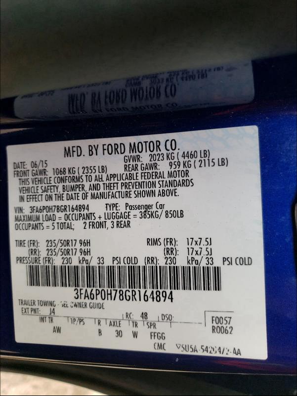 Photo 9 VIN: 3FA6P0H78GR164894 - FORD FUSION 