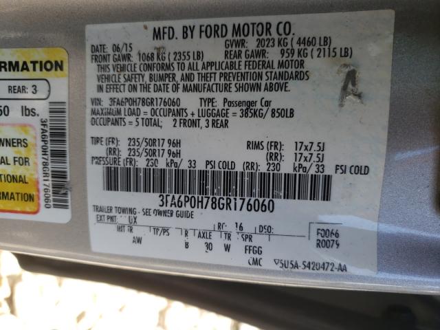 Photo 9 VIN: 3FA6P0H78GR176060 - FORD FUSION SE 