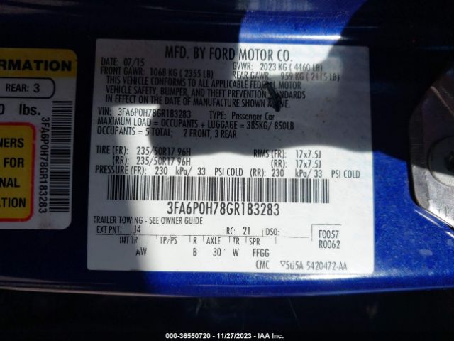 Photo 8 VIN: 3FA6P0H78GR183283 - FORD FUSION 