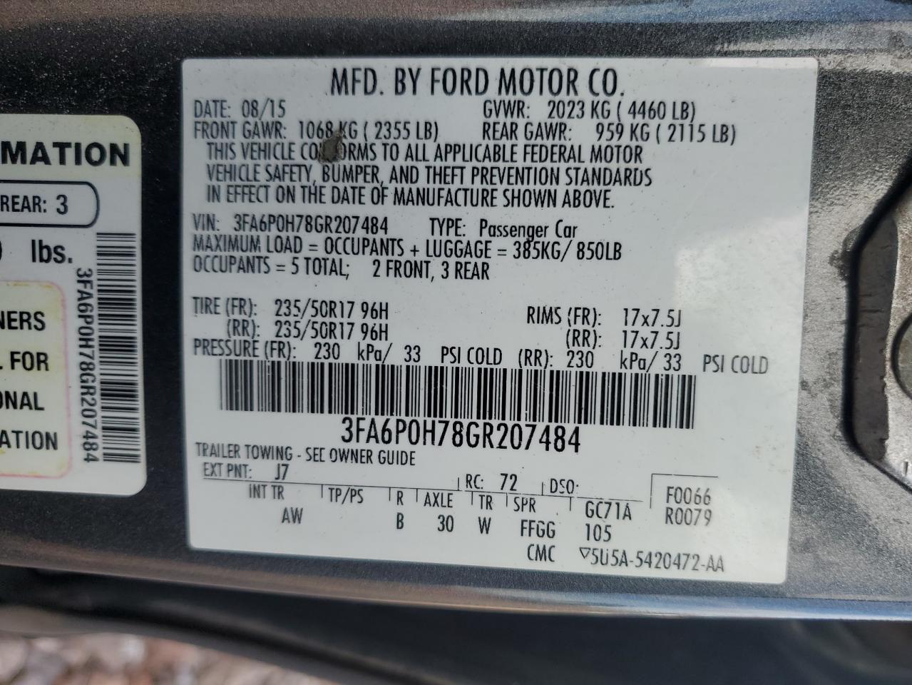 Photo 11 VIN: 3FA6P0H78GR207484 - FORD FUSION 