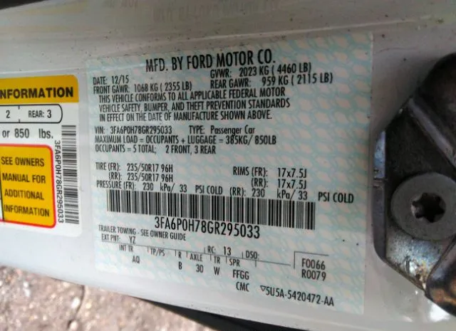 Photo 8 VIN: 3FA6P0H78GR295033 - FORD FUSION 