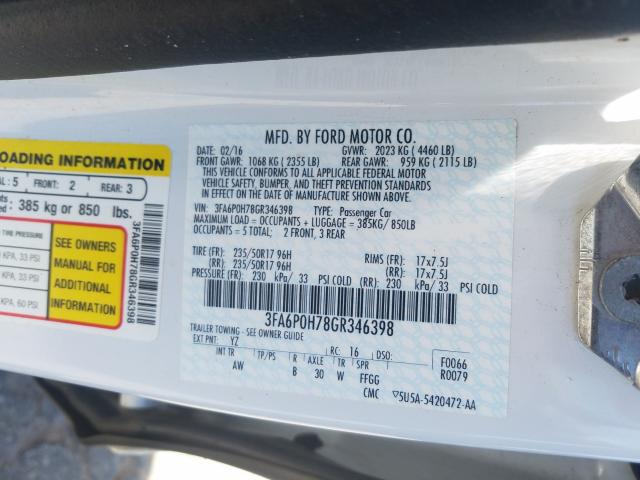 Photo 9 VIN: 3FA6P0H78GR346398 - FORD FUSION SE 