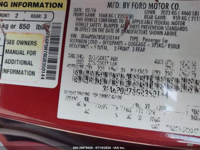 Photo 8 VIN: 3FA6P0H78GR350144 - FORD FUSION 