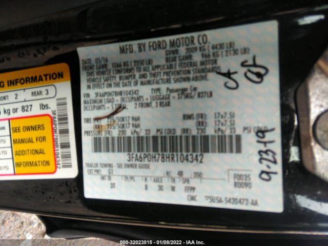 Photo 8 VIN: 3FA6P0H78HR104342 - FORD FUSION 