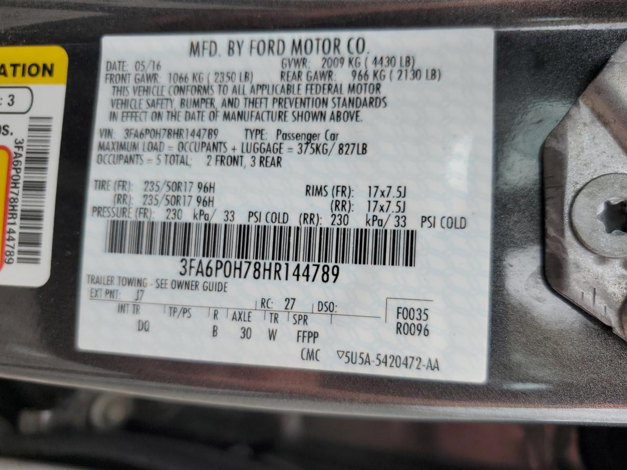 Photo 11 VIN: 3FA6P0H78HR144789 - FORD FUSION 