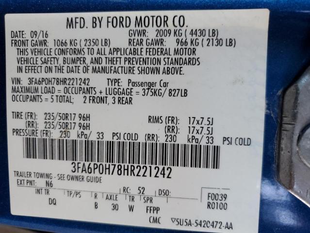 Photo 11 VIN: 3FA6P0H78HR221242 - FORD FUSION SE 