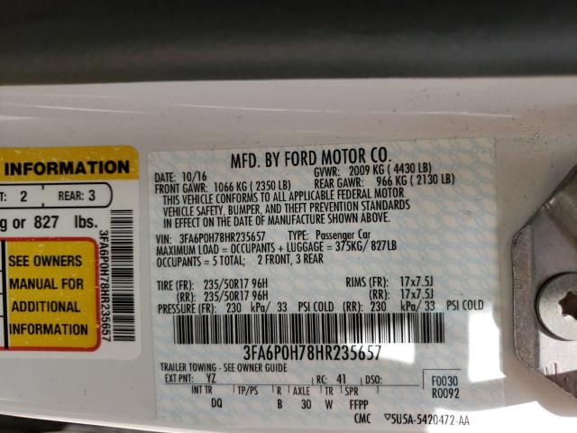 Photo 9 VIN: 3FA6P0H78HR235657 - FORD FUSION SE 