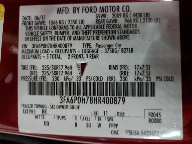 Photo 11 VIN: 3FA6P0H78HR400879 - FORD FUSION SE 