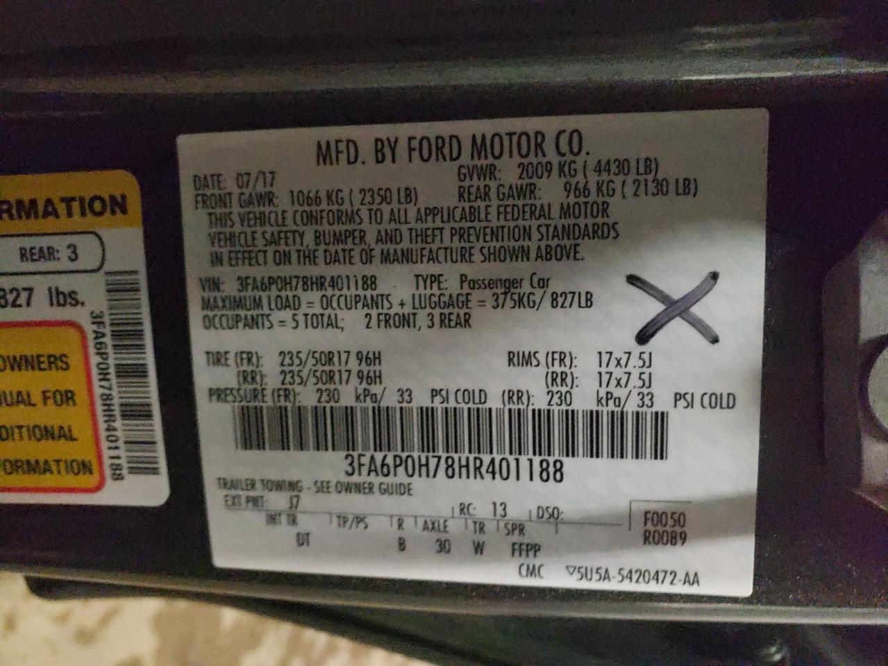 Photo 12 VIN: 3FA6P0H78HR401188 - FORD FUSION 